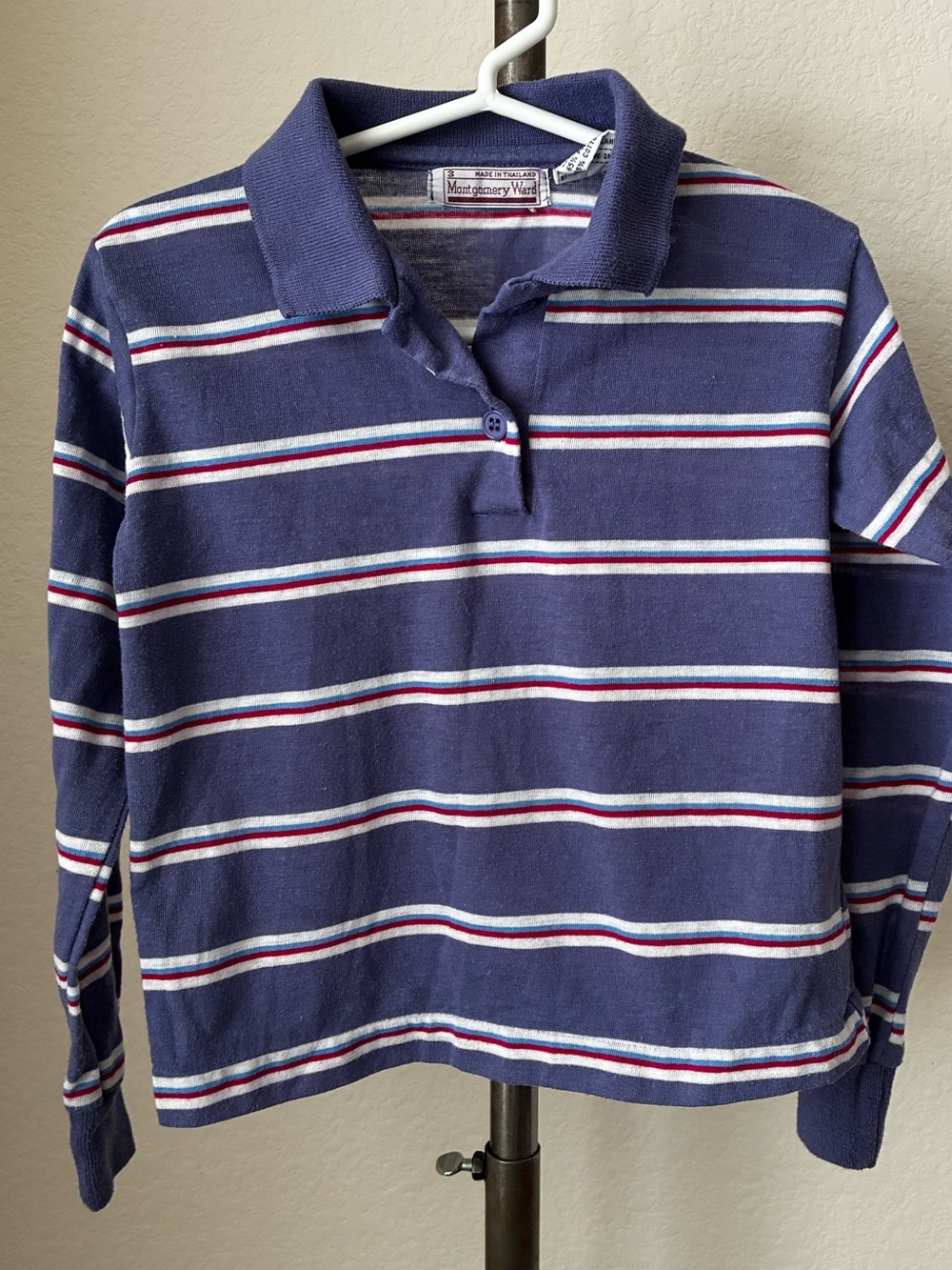 Vtg 80s Kids sz 3 Striped Long Sleeve Polo Style Shirt Montgomery Ward